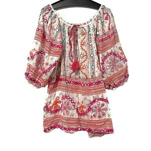 Juliet Dunn Whimsical Size 2 Embroidered Mosaic Mirror Sequin Puff Sleeve Dress